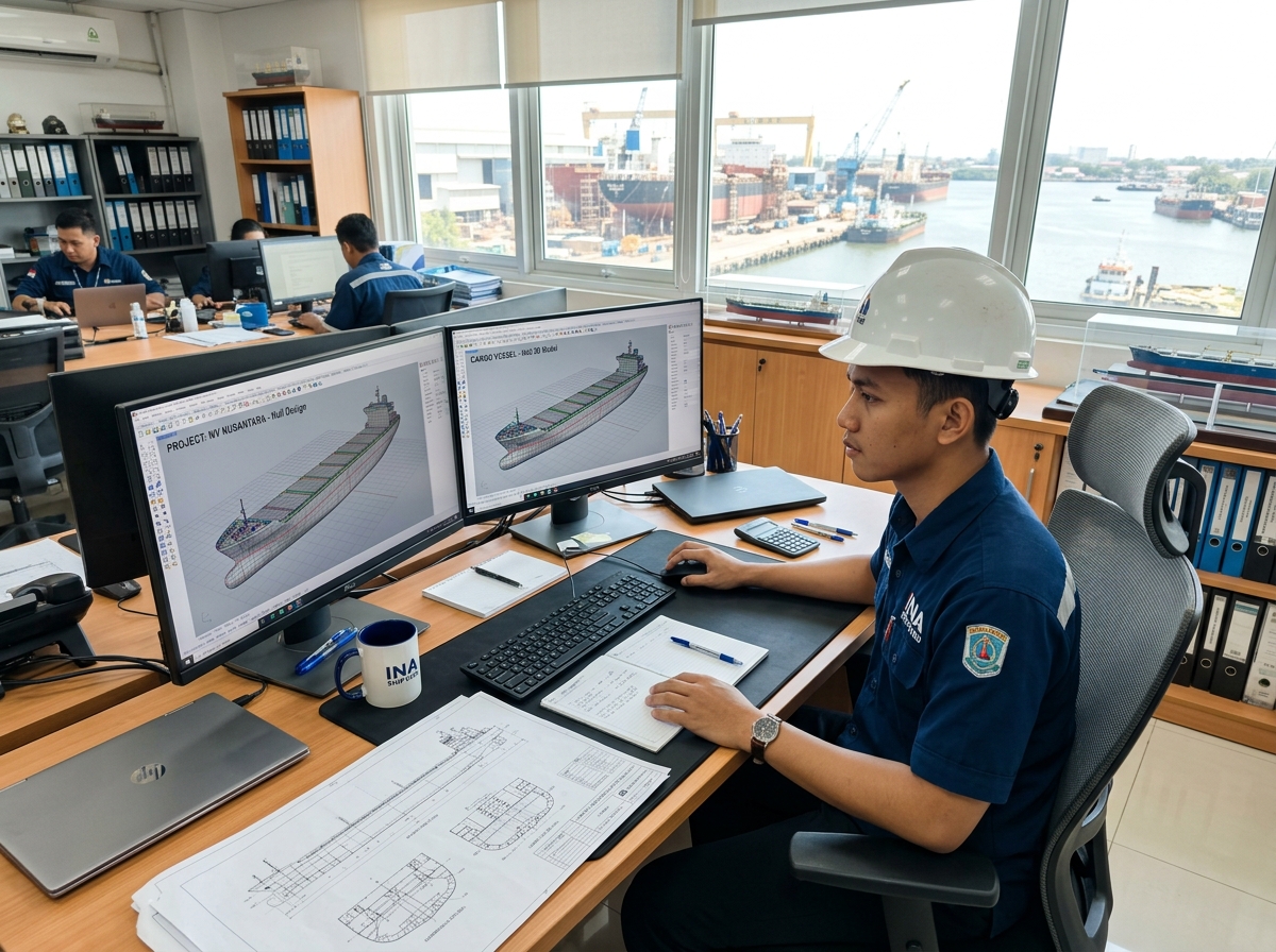 Siswa PKL Mendesain Model 3D Lambung Kapal di Ruang Engineering